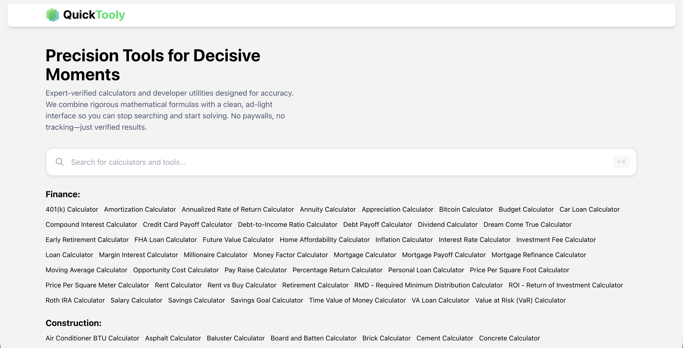 screenshot of the quicktooly website